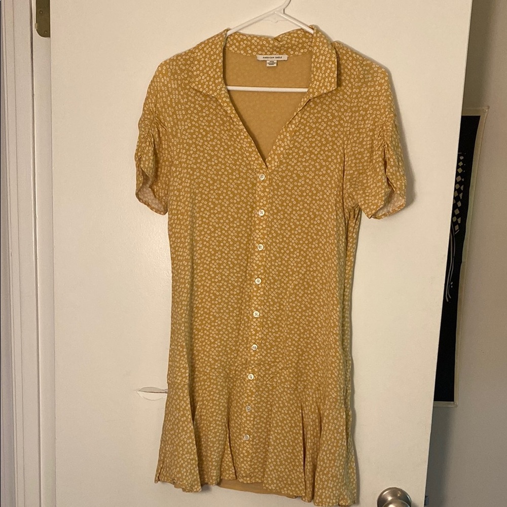 Yellow Floral Button-Up Dress